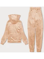 Dámská velurová souprava v barvě nude s rozepínací mikinou (8C1176-160) Dámská velurová souprava v barvě nude s rozepínací mikinou (8C1176-160)