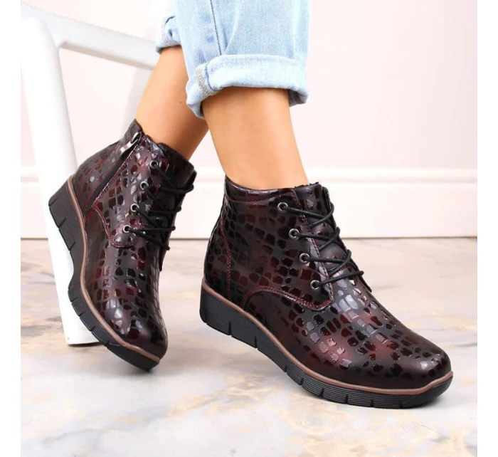 Filippo W PAW376B vínové zateplené kožené boty na podpatku