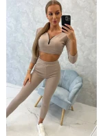 Pruhovaný komplet krátký top tmavě béžový Pruhovaný komplet krátký top tmavě béžový