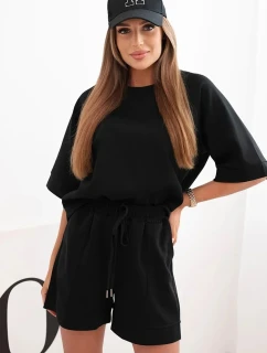 Dámská máslová souprava s halenkou s krátkým rukávem a šortkami s gumičkou černý