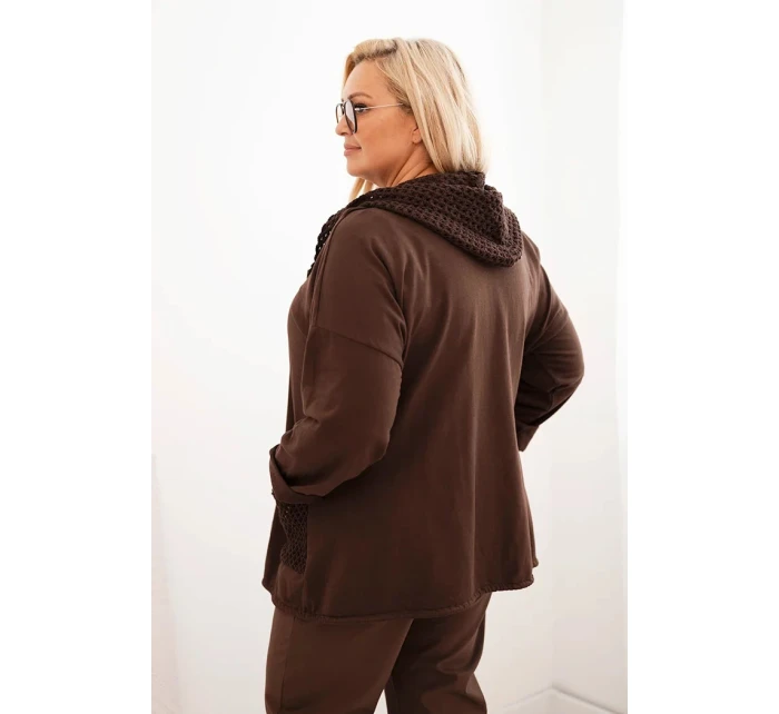 Dámská mikina Plus Size bavlněná oversize s dlouhým rukávem hnědá