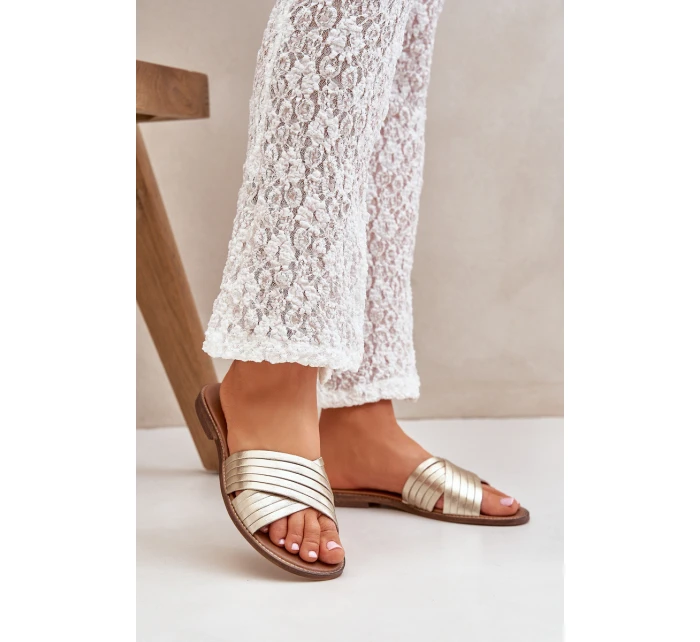 Kožené dámské pantofle Lewski Shoes model 21682360 zlaté - Boto Kožené dámské pantofle Lewski Shoes model 21682360 zlaté - Boto