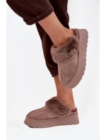 Dámské sněhule na platformě s kožešinou a výšivkou tmavě béžové Querina Dámské sněhule na platformě s kožešinou a výšivkou tmavě béžové Querina