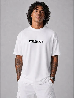 Pánské bavlněné tričko oversize s potiskem bílé FashionStreet NX1042R