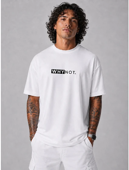 Pánské bavlněné tričko oversize s potiskem bílé FashionStreet NX1042R Pánské bavlněné tričko oversize s potiskem bílé FashionStreet NX1042R