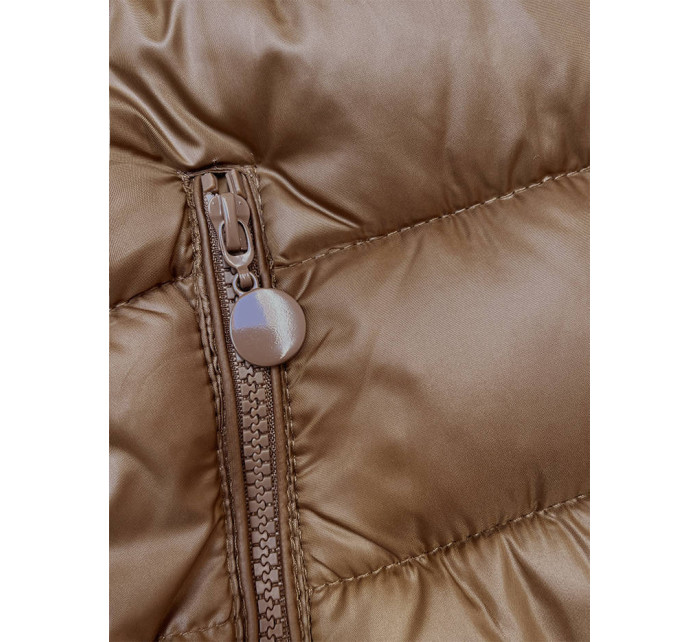 Hnědá prošívaná dámská zimní bunda s kapucí model 18901858 - W COLLECTION
