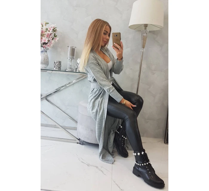 Svetr dlouhý svetr vázaný v pase šedý