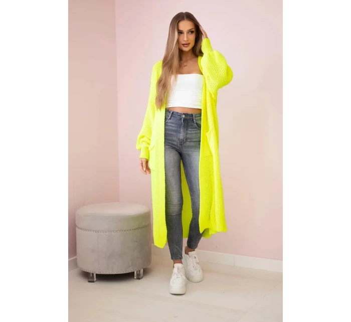 Svetr dlouhý kardigan žlutá neon Svetr dlouhý kardigan žlutá neon