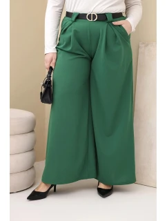 Dámské kalhoty Plus Size viskózové s širokými nohavicemi a páskem zelené