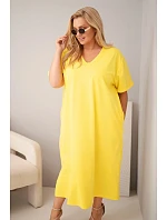 Dámské bavlněné šaty Plus Size s výstřihem do V žlutá Dámské bavlněné šaty Plus Size s výstřihem do V žlutá