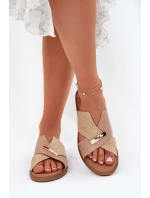 Dámské Pantofle Na Plochém Podpatku S Ozdobným Detalem model 21697185 Béžové - VINCEZA