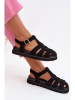 Dámské sandály Římské s zlatým sponou na platformě Černé Terelina