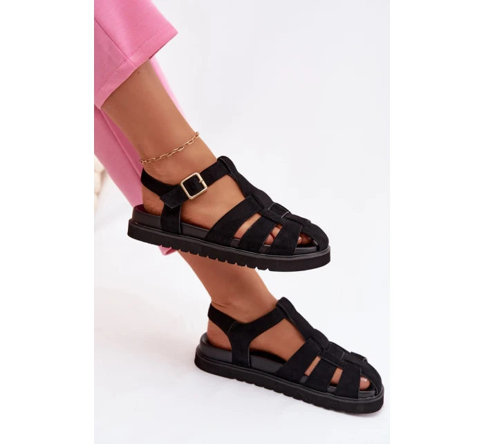 Dámské sandály Římské s zlatým sponou na platformě Černé Terelina