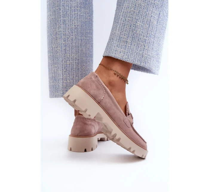 Semišové dámské mokasíny s ozdobou D&A Pink Semišové dámské mokasíny s ozdobou D&A Pink