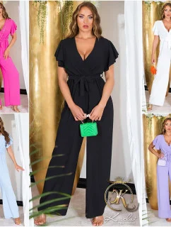 Dámský overal s širokými nohavicemi a páskem na zavázání 0000OV07814 Bílá - Koucla