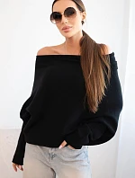 Asymetrický batwing svetr viskózový černý - FPrice
