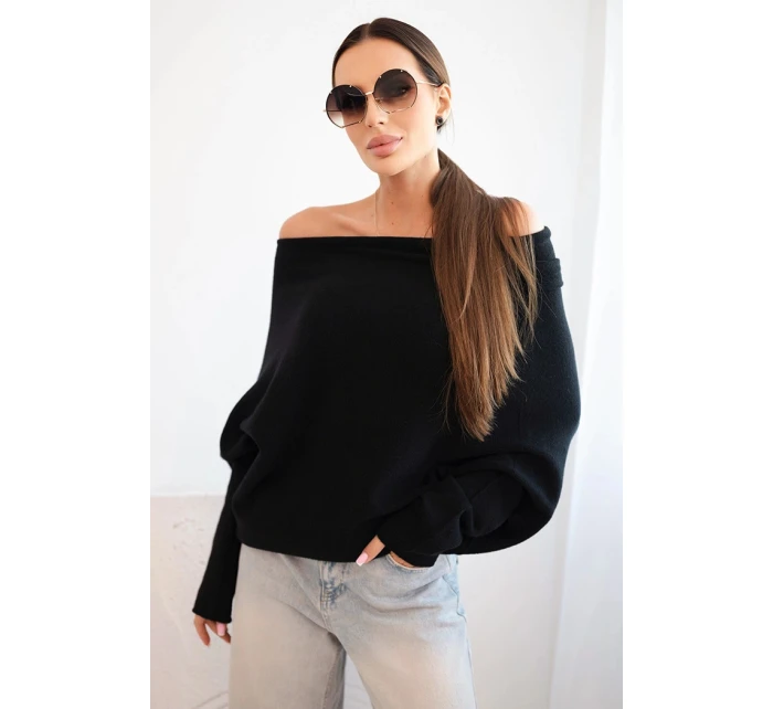 Asymetrický batwing svetr viskózový černý - FPrice