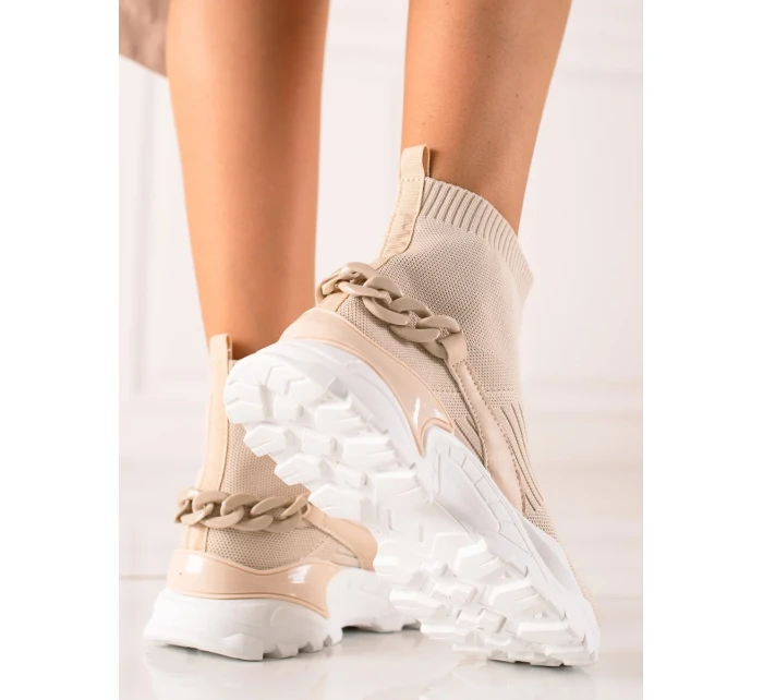 Zajímavé  tenisky dámské hnědé bez podpatku