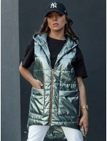 Dámská prošívaná dlouhá vesta s kapucí JESS zelená FashionStreet TY4454