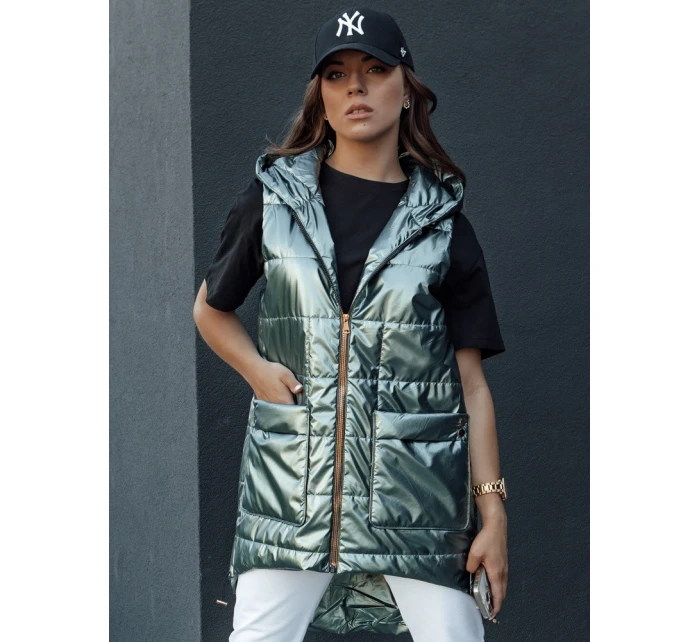 Dámská prošívaná dlouhá vesta s kapucí JESS zelená FashionStreet TY4454