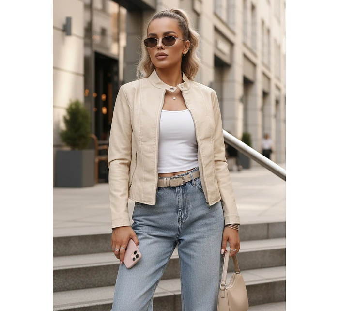Dámská kožená bunda béžová FashionStreet TY5652