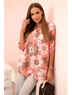 Dámská bavlněná košile s 3/4 rukávem na knoflík a kapsou malinová