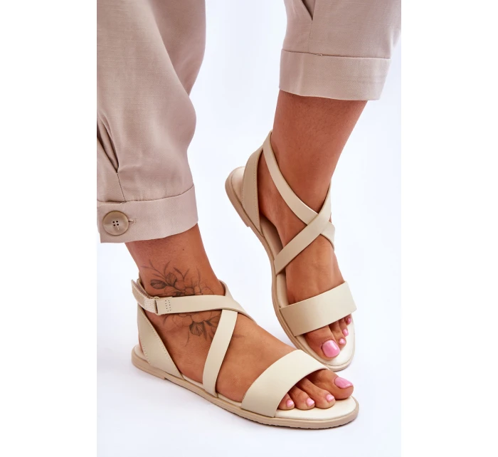 Kožené kotníkové sandály Big Star model 21618066 Béžová - Big Star Shoes Kožené kotníkové sandály Big Star model 21618066 Béžová - Big Star Shoes