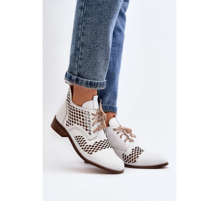 Kožené vyšívané boty Zazoo 2704 Bílé