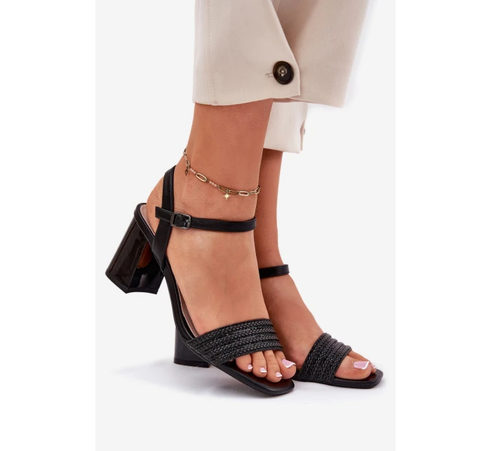 Dámské Sandály Na Podpatku S Krystaly A Pletením 62228 Černé Vinceza