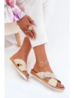 Dámské Kožené Sandály S Přezkou Béžové model 21703161 - Inblu