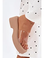 Dámské sandály na platformě s průhledným páskem Béžové Selestia Dámské sandály na platformě s průhledným páskem Béžové Selestia