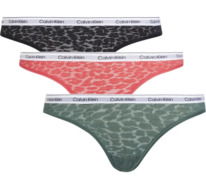 Dámské kalhotky BIKINI 3PK 000QD5069E GP6 černé/zelené/růžové - Calvin Klein