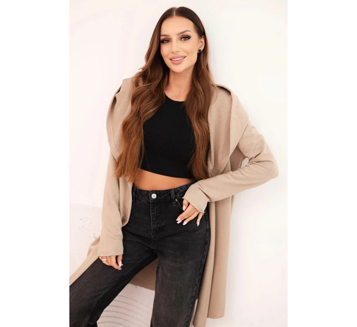 Dámský kabát z bavlny s kapucí a prodlouženým předním dílem béžová