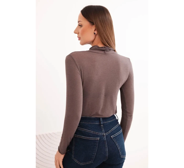 Dámská blůza z kašmíru s rolákem a dlouhým rukávem mocca