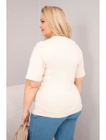 Dámská bavlněná halenka Plus Size s krátkým rukávem basic béžová