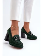 Kožené lodičky na masivním sloupku model 21657286 tmavě zelené - Laura Messi