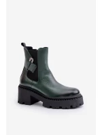 Zazoo 60490 Kožené Zateplené Boty S Dekorací Tmavězelené Zazoo 60490 Kožené Zateplené Boty S Dekorací Tmavězelené