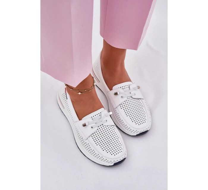 Kožené dámské polobotky na platformě bílé model 21696975 - EVENTO