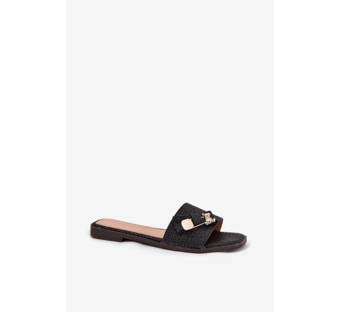 Dámské Pantofle Na Plochém Podpatku S Mašlí Černé Sallariela Dámské Pantofle Na Plochém Podpatku S Mašlí Černé Sallariela