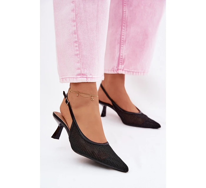 Síťové Sandály na Tenko Podpatku Černé Calora Síťové Sandály na Tenko Podpatku Černé Calora