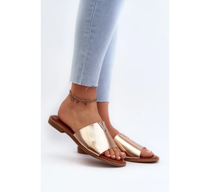 Dámské pantofle z eko kůže na plochém podpatku, zlatá Maliha