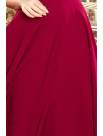 Dlouhé dámské šaty v bordó barvě s dekoltem model 7470385