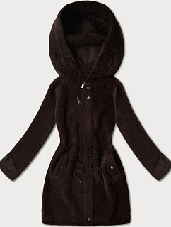 Vlněná bunda typu alpaka v čokoládové barvě s kapucí model 21482441 - MHM
