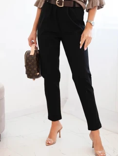 Dámské viskózové kalhoty s páskem a model 21407249 nohavicemi černé - K-Fashion