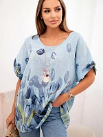Dámská bavlněná košile s květinovým vzorem modrý