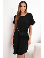 Dámské šaty s krátkým rukávem a kabelkou na řetízku černá Dámské šaty s krátkým rukávem a kabelkou na řetízku černá
