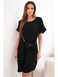 Dámské šaty s krátkým rukávem a kabelkou na řetízku černá