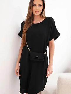 Dámské šaty s krátkým rukávem a kabelkou na řetízku černá