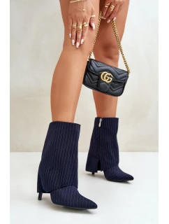 Dámské boty s pruhy na jehlách s ohrnutým svrškem a  tmavě modré model 21670406 - Boto