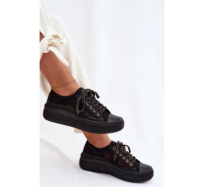 Dámské tenisky s krajkou na platformě model 22095265 Černé - Lee Cooper Dámské tenisky s krajkou na platformě model 22095265 Černé - Lee Cooper